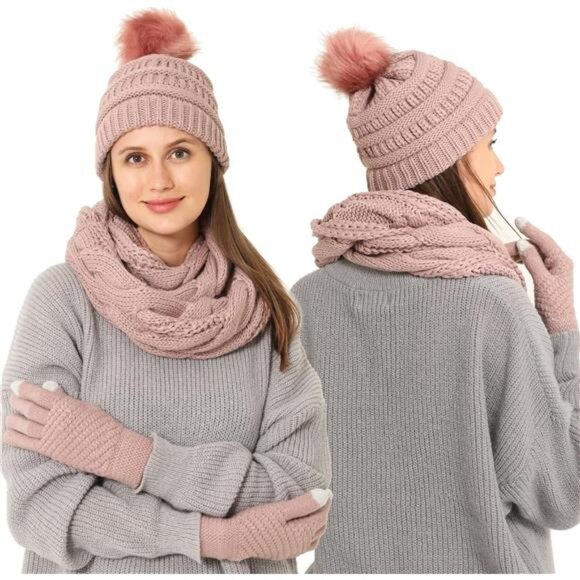 3pcs Women's Winter Beanie Hat Scarf and Touch Screen Gloves Set - Picture 5 of 5